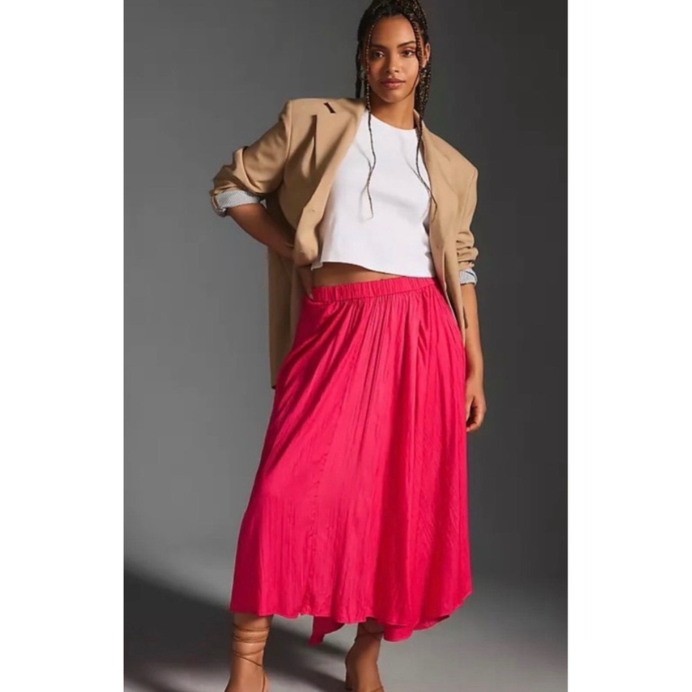 Anthropologie women's xl hot pink flowy assymetrical midi skirt